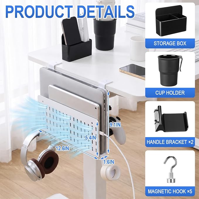 Desk Side Storage Organizer Set Fits Edge 0.2-2.2",Classic,White - Image 3