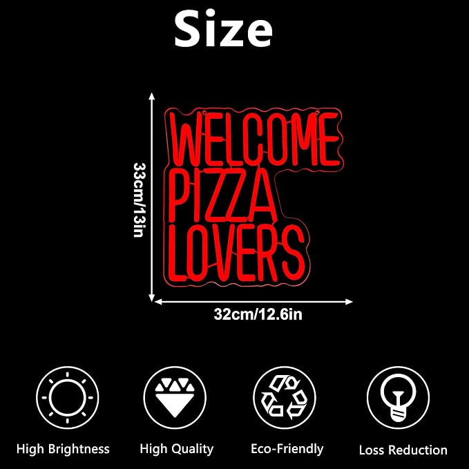 Welcome Pizza Lovers Neon Light, Red Dimmable LED Personalized Pizza Lovers Neon Sign, Family Restaurant Entertainment Room Food Theme Party Wall Neon Sign Decor Holiday Gift For Pizza Lovers, Children, Family (12.9*12.5in) - Image 7