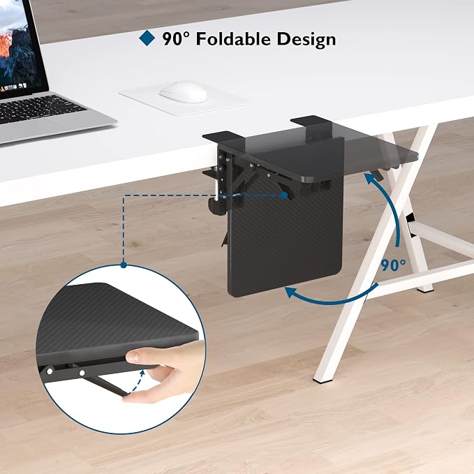 BONTEC Ergonomic Desk Extender Tray, 9.5"x9.1" Wrist Rest Shelf | 90°Foldable Elbow Support, Table Mount Arm, Clamp on Computer Arm Rest for Desk, Office & Home Use,Durable Easy to Install - Image 3
