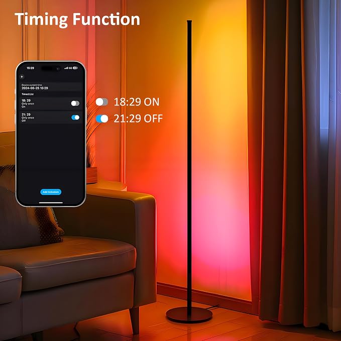 Corner Floor Lamp 2 Pack, 55" Minimalist Standing Lamp with Remote Control, Music Sync 16 Million Colors, Warm White Ambient Lighting, Color Changing LED Corner Lamp for Living Room Bedroom Gaming - Image 6