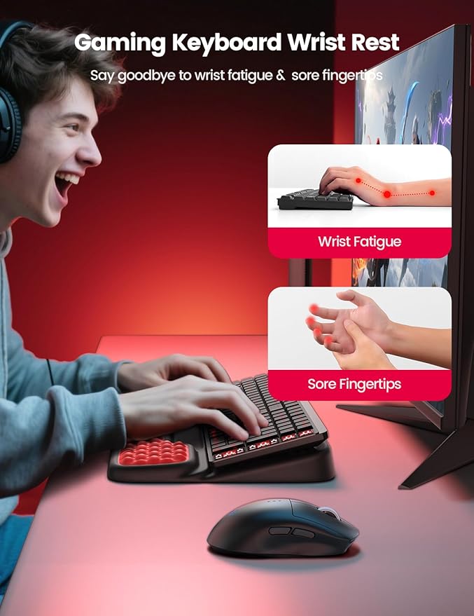 Vaydeer Keyboard Stand with Wrist Rest, Gaming Wrist Support Pad, Ergonomic Hand Rest Arm Memory Foam for Palm Typing Comfort, Keyboard Riser Holder Lifter Computer Desk Accessory Office Home-Black - Image 2