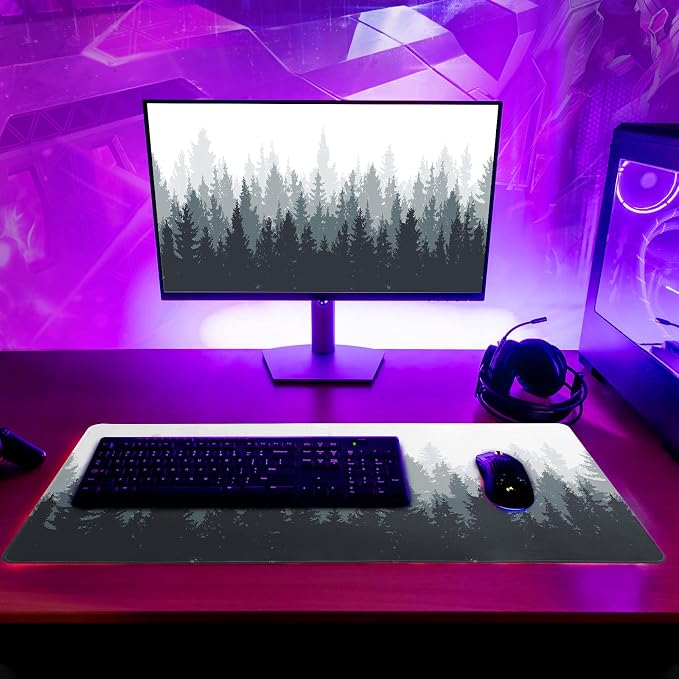 Desk Mat,Large Mouse Pad 31.5x11.8 Inch XL Extended Gaming Mouse Pad Mat with Non-Slip Base Stitched Edges Mousepad for Computer,Office,Keyboard and Laptop - Fog Misty Forest - Image 6