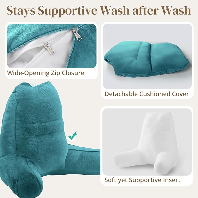 Sasttie Reading Pillow for Bed, Back Pillow for Sitting Up, Teal Blue - Image 6