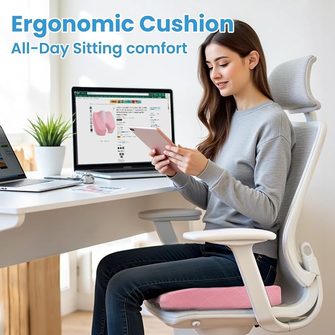 TushGuard Seat Cushion, Memory Foam Office Chair Cushion - Pink, XX-Large | for Car Seat, Airplane, Desk Chair - Sciatica & Hip & Coccyx Pain Relief Cushion for Long Sitting Office Workers, Car Drivers - Image 7