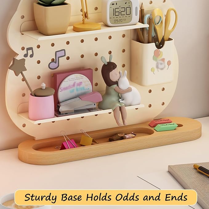 Desk Pegboard Gaming Desk Organizer Desk Back Panel, Solid Wood Base Pegboard, Storage Rack with Pegboard Hook, for Office Dormitory Home Desk(33.7 * 39.4cm) - Image 5
