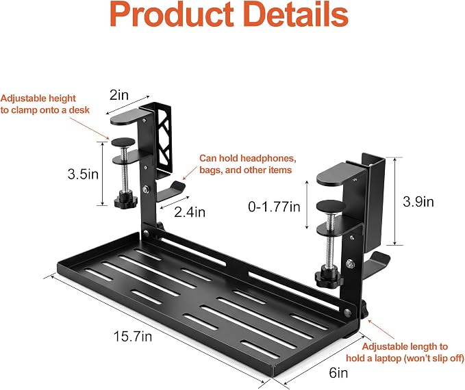 Loscarol Adjustable Under Desk Laptop Holder with Cable Management Tray - Image 2