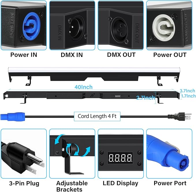 LED Stage Pixel Light Bar with Carry Bag,60W 90 LEDs RGB DMX DJ Stage Wash Light Bar with Screw Seamless Splicing Design DMX Lights Strip for Event Stage Club Party Show Wedding Lighting - Image 4
