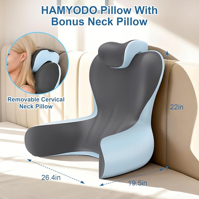 22" XL Reading Pillow Sitting in Bed,Back Support & Armrests(Grey & Blue) | OEKO-TEX,Back Rest & Lumbar Support Pillows, Bed Rest Chair Cushion,Reclining,Gaming,Work,Resting,Watching TV - Image 5