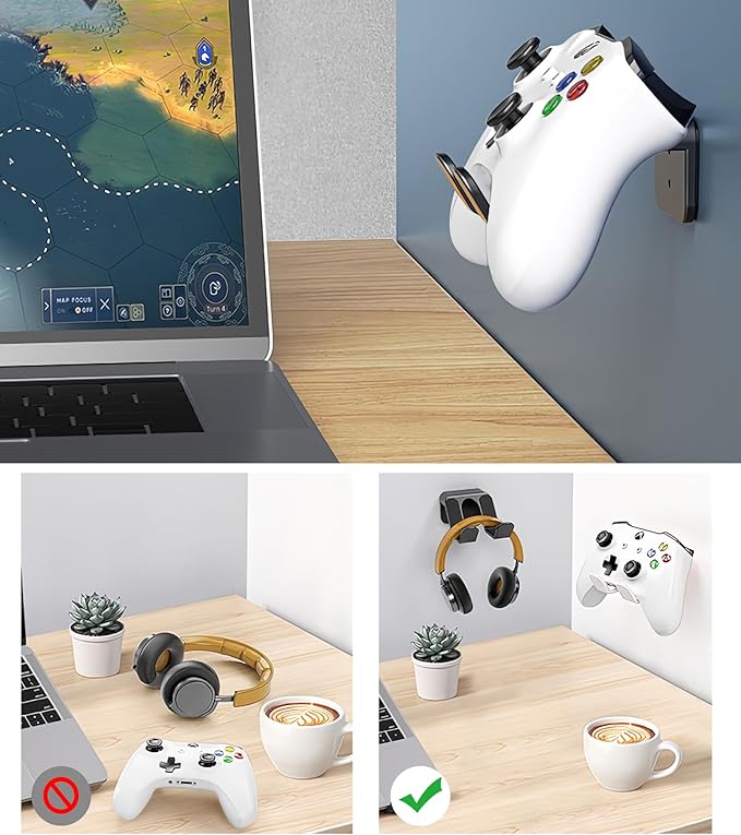 2PCS Controller Holder Wall Mount Headset Holder by Adhesive Screw | Controller mount headset stand for xbox series x/s, ps5, ps4, pc gaming stuff accessories with stable 3m adhesive - Image 6
