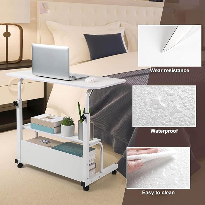 Adjustable Height Mobile Computer Desk with Wheels White 31.5X15.7 Inches - Image 5