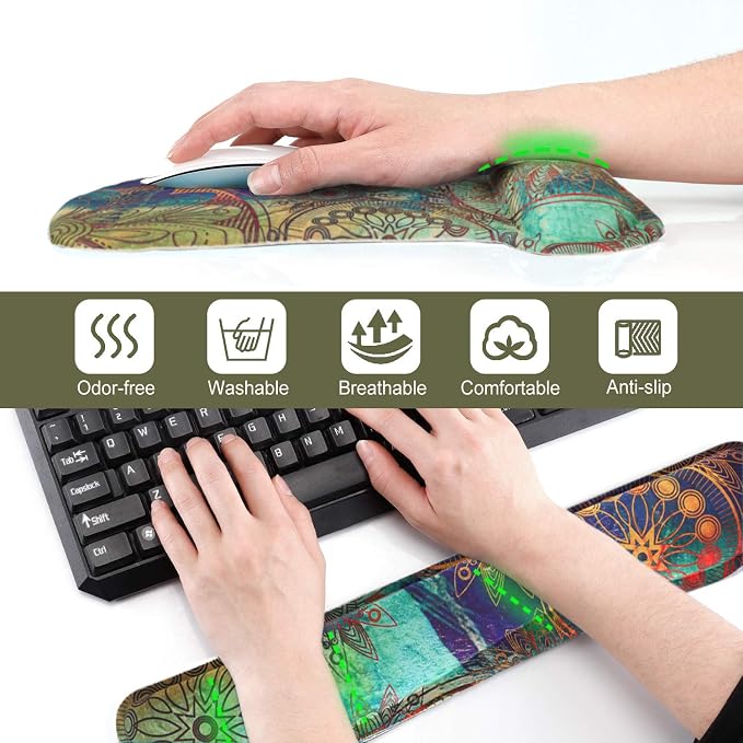 ToLuLu Keyboard Pad Wrist Rest Mouse Pad, Gel Ergonomic Mouse Pads Wrist Support for Computer Laptop Home Office, Mousepad Keyboard Wrist Support Memory Foam for Easy Typing Pain Relief, Mandala Arts - Image 4