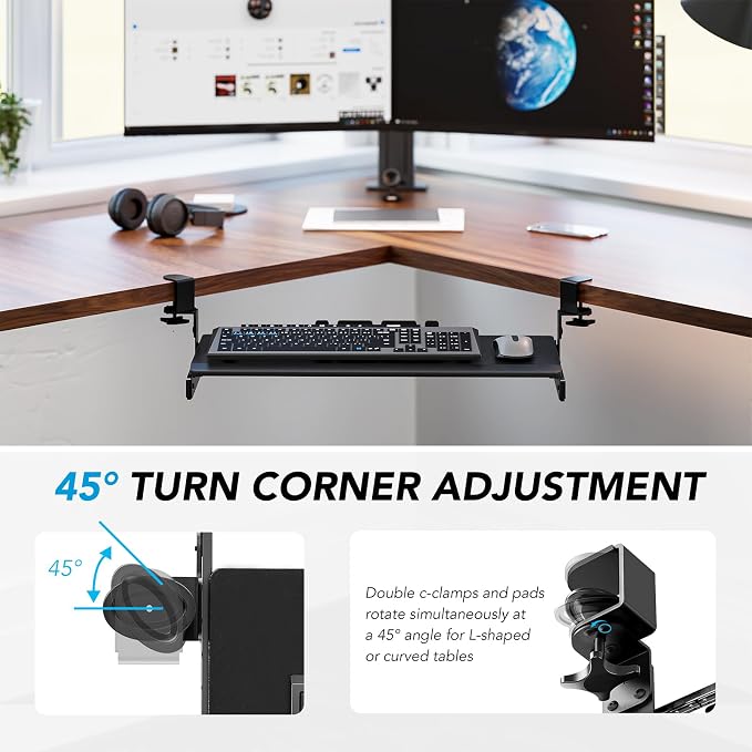 AX WABER Keyboard Tray Under Desk Pull Out with Extra Sturdy Adjustable C Clamp Mount System, 27.3 (32.5 inch Including Clamps) x 11 Inch Slide-Out Platform Computer Drawer for Typing, Black,AX01WB01 - Image 8