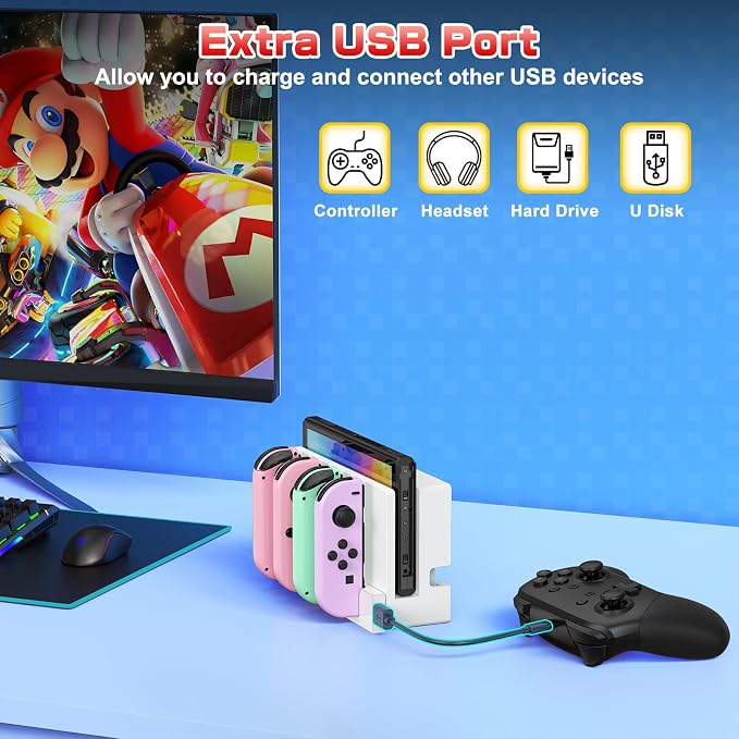 Switch Controller Charger Dock for Nintendo Switch 1/OLED for 4 Joy-Cons - Image 6