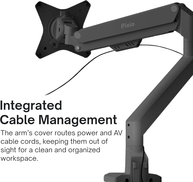 Pixio PS1S Wave Black Single Monitor Arm Stand Desk Mount - Fits up to 32 inches Monitors and up to 19.8lbs. VESA Compatibility and Integrated Cable Management - Image 5