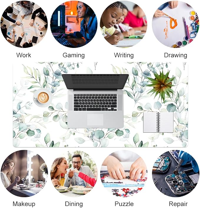 QiyI PU Leather Large Mouse Pad, Office Decor, 31.5" x 15.7", Green Leaves | Desk Décor Accessories, Extended Size, Waterproof & Easy to Clean, Smooth Surface, Non Slip Desk Organization - Image 7
