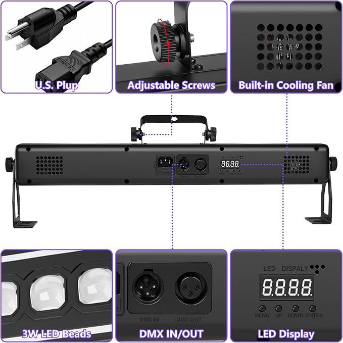 LED Stage Wash Light Bar 80W RGB 18 LED Stage Light Bar 28 Lighting Modes - Image 6