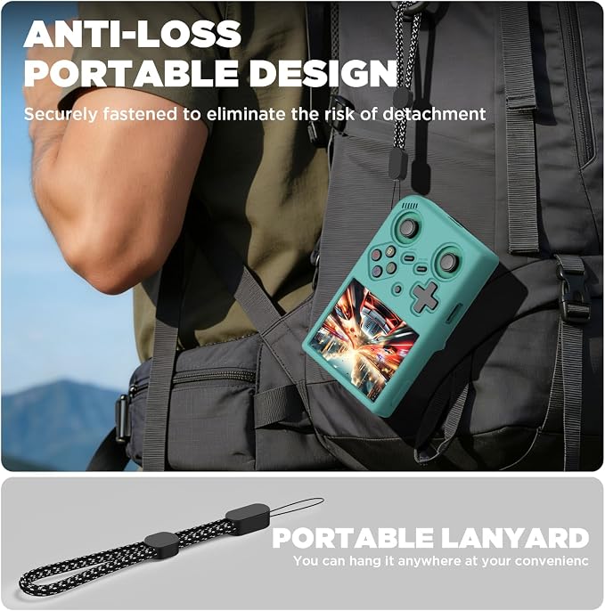 for Anbernic RG35XX Pro Retro Handheld Game Console Case, Soft Silicone Protective Cover with Waterproof, Dustproof & Shockproof, Protective Case with Lanyard, Compatible with RG35XX Pro (Pine Green) - Image 7