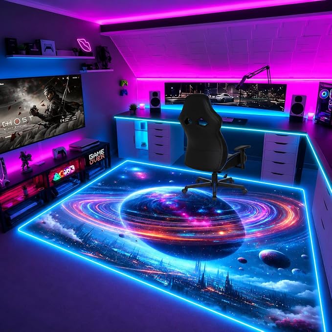 Gaming Rug RGB LED Light (3x5 Cosmic Ring) - Bedroom Gamer Rug Floor Mat Gaming Decor - Kids Room Rug Anti Slip Mat for Gamer Chair – Play Game Room Décor for Teen, Boys, Kids - Image 7