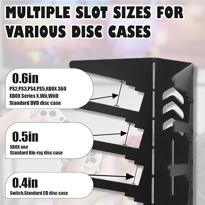 4-Pack Wall Mount Dvd Rack, Metal Video Game Storage Dvd Shelf Rack Holds 72 Games, Game Case DVD Holder for PS,DVD,CD, Xbox Game Organizer (4) - Image 7