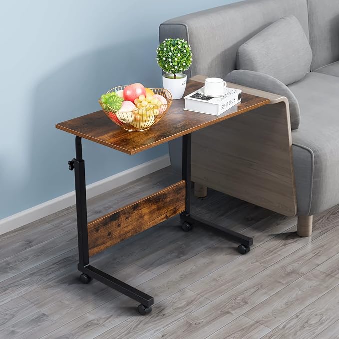 Karl home Mobile Side Table 31.5 inch Computer Desk with Wheels, Rustic Brown - Image 8