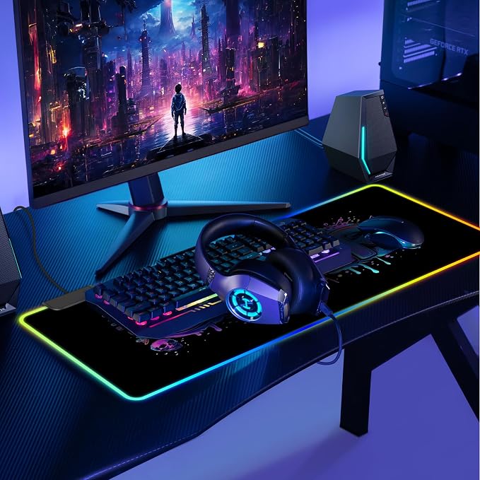 Mouse Pad 31.5 X 11.8 Inches RGB Mouse Mat with 13 Light Modes | Touch Control, Large Gaming Mousepad with Non-Slip Rubber Base for Computer Keyboard - Image 3