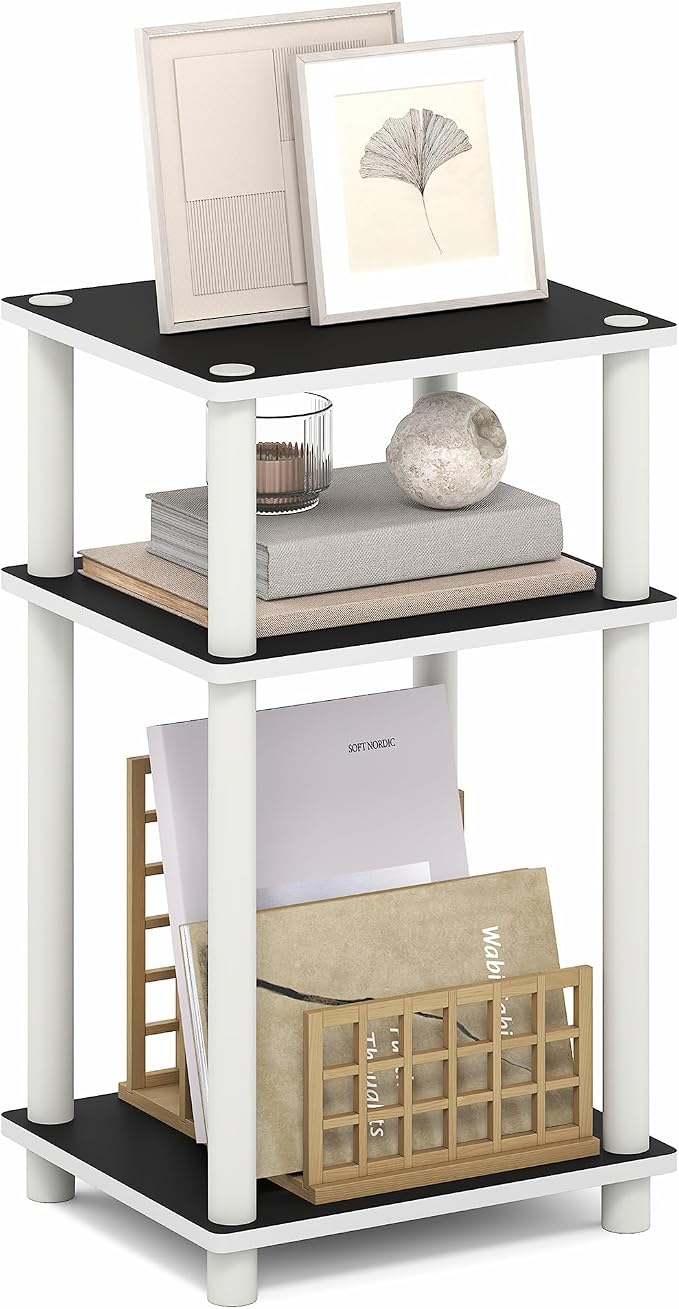 Furinno Turn-N-Tube 3-Tier Toolless Side Table, Compact, White(Espresso) by Furinno-FitsYourSpaceFitsYourBudget