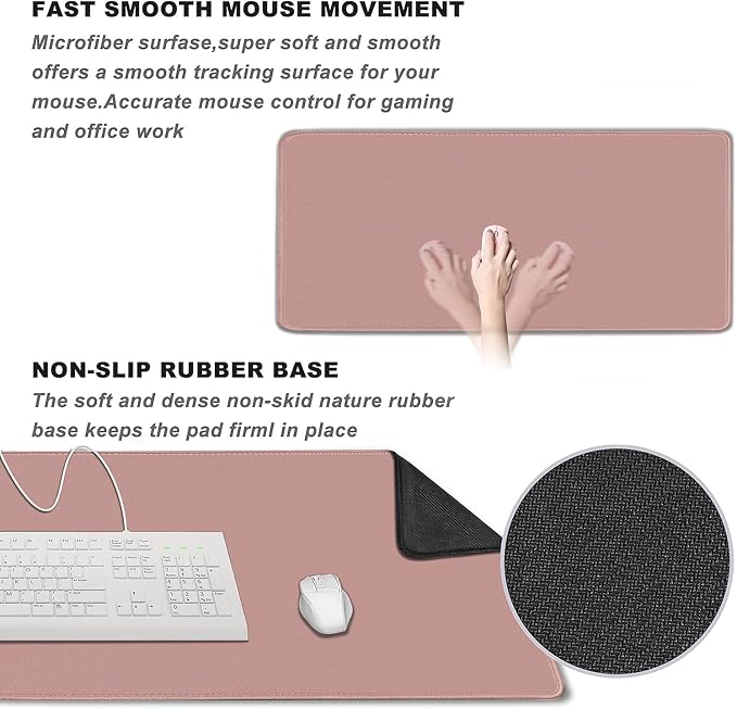Large Mouse Pad, XXL Extended Computer Keyboard Mouse Mat with Stitched Edges, 31.5" x 15.7" Non-Slip Waterproof Rubber Base Office Big Long Gaming Mousepad for Work, Game, Office, Home, Pink - Image 2