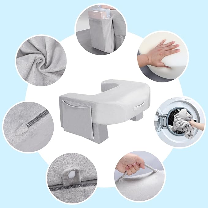 Reading Pillow Lap Desk with Adjustable Arm Support, Grey - Image 7