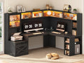 SEDETA Farmhouse L Shaped Computer Desk with Double Hutch, Storage Drawers by SEDETA