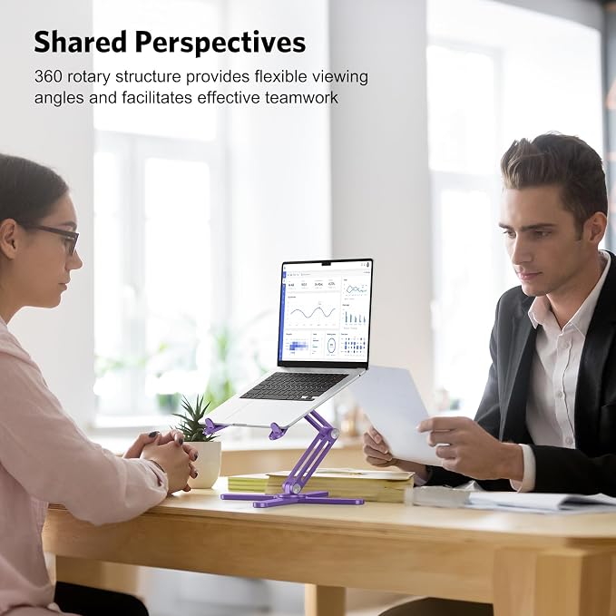 OMOTON LA10 360° Rotating Laptop Stand Riser Foldable for Desk, Purple | Aluminium Aolly, Tool-free Adjustable Height Angles, Collaborative Work, Easy Storage, Fits 11"-17" MacBook Pro/Air, Dell, HP - Image 9