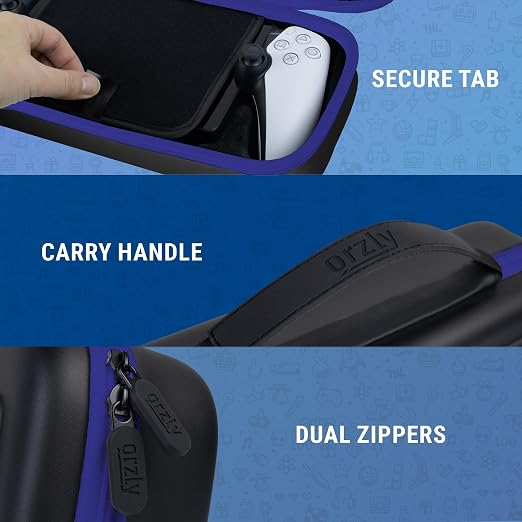 Orzly Carry Case designed for Playstation Portal remote player for PS5 Console holds accessories, Travel and Storage Protection for headset charger and more BLACK/BLUE - Gift box edition - Image 6