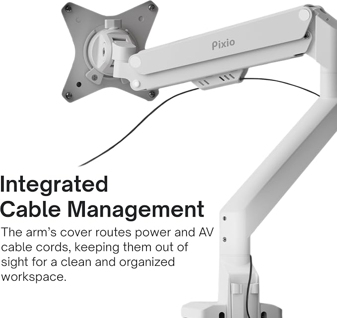Pixio PS1S Wave White Single Monitor Arm Stand Desk Mount - Fits up to 32 inches Monitors and up to 19.8lbs. VESA Compatibility and Integrated Cable Management - Image 5