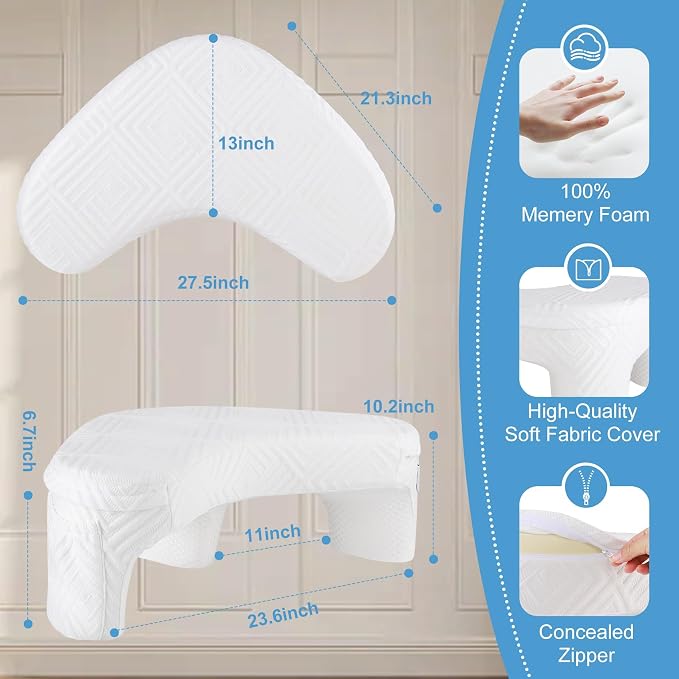Reading and Gaming Pillow, Pillow Table with Premium Memory Foam Adjustable Comfort, Multi-Functional Lap Desk for Reading, Working, Playing, 23.6x10.2inch, White - Image 3
