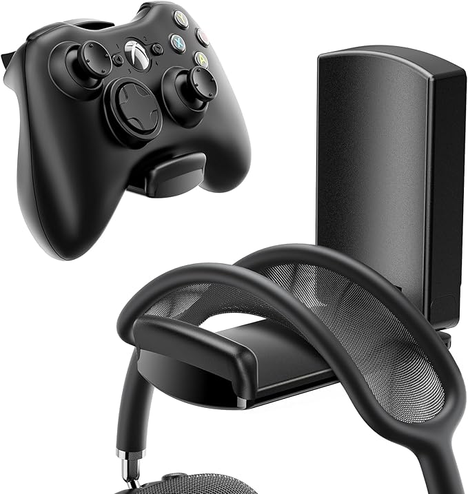 Sticky Headphone Stand Controller Holder - EURPMASK Upgraded Adhesive Gaming Headset Hook, Headphone Holder for Desk with Soft Rubber Pads, Universal PC Gaming Accessory Controller Headset Stand,Black by EURPMASKChoosethecolorofeurope