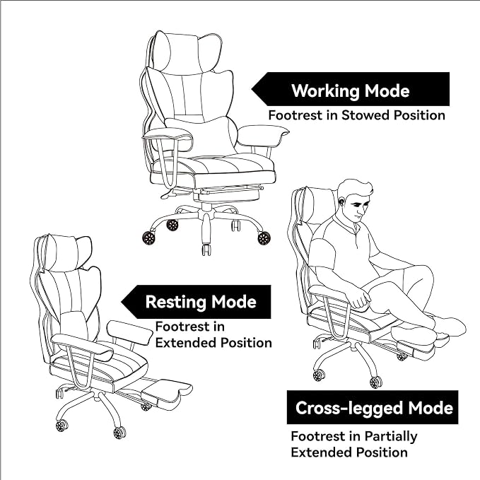 Efomao Big and Tall Office Chair 400lbs – PU Leather Executive Office Chair with Lumbar Support & Leg Rest, Heavy-Duty Computer Chair for Home Office, Brown | 400lbs support, 135° recline, dual-layer foam cushion, 23.5" seat & footrest. BIFMA - Image 4