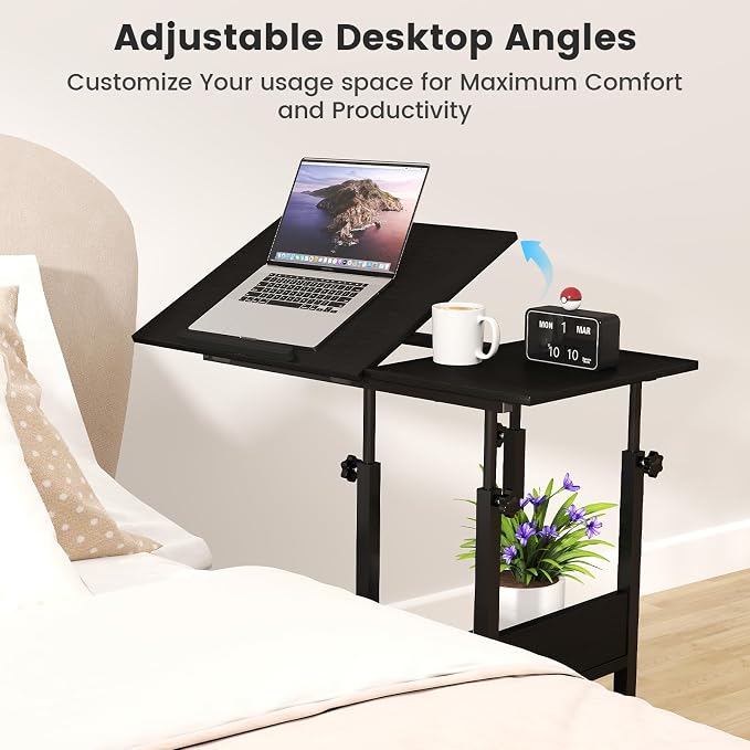 Hadulcet Adjustable C Table with Charging Station, Tiltable Desk C Shaped End Table for Couch, Over Bed Stand with Wheels Adjustable Height, Hospital Table Laptop Stand Drawing Desk, Black - Image 8