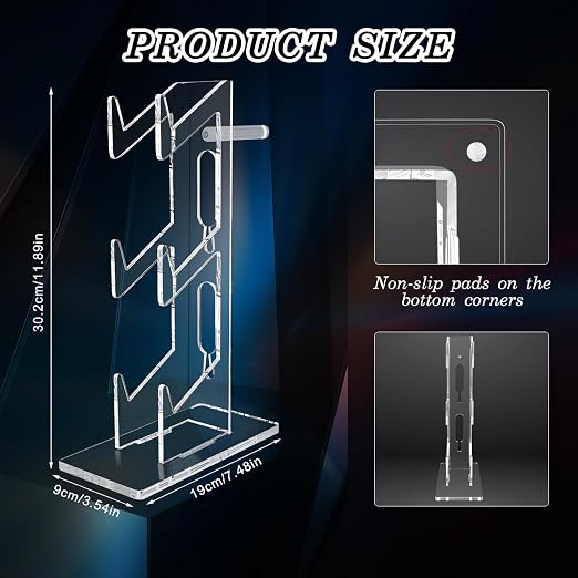 FYY Game Controller Holder 3 Tiers - Universal Dual Stand and Headphone Holder, Acrylic Clear Display Compatible With Nintendo Switch, Xbox, PS5, PS4 - Desk Mounts for Controllers - Image 3