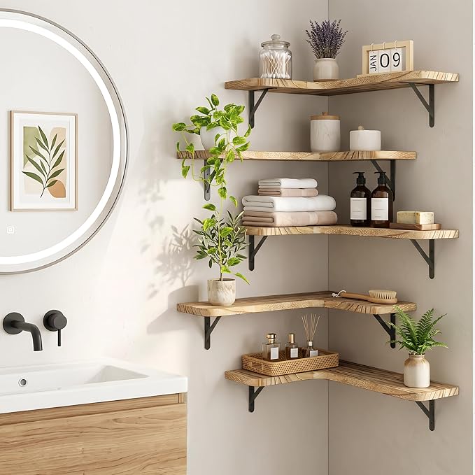 Fixwal Conner Shelves Wall Mounted for Decor, Carbonized Black 5pcs - Image 7