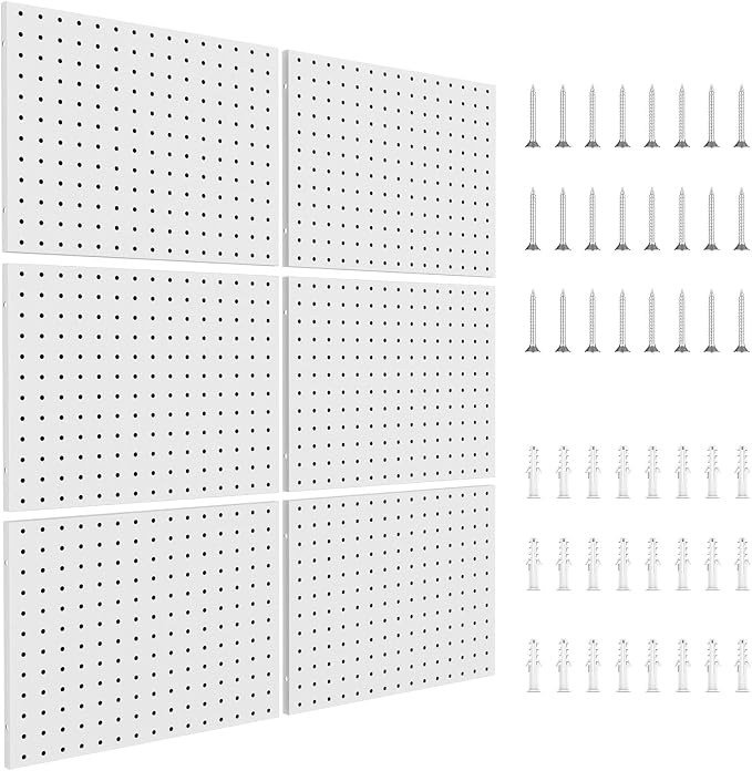6 Pack Pegboard Panels, 16"x12" Metal Peg Board for Garage Tool Storage, White Pegboard Wall Organizer, Peg Board for Garage, Craft Room, Workbench Storage, Garage Tool Storag - Image 9