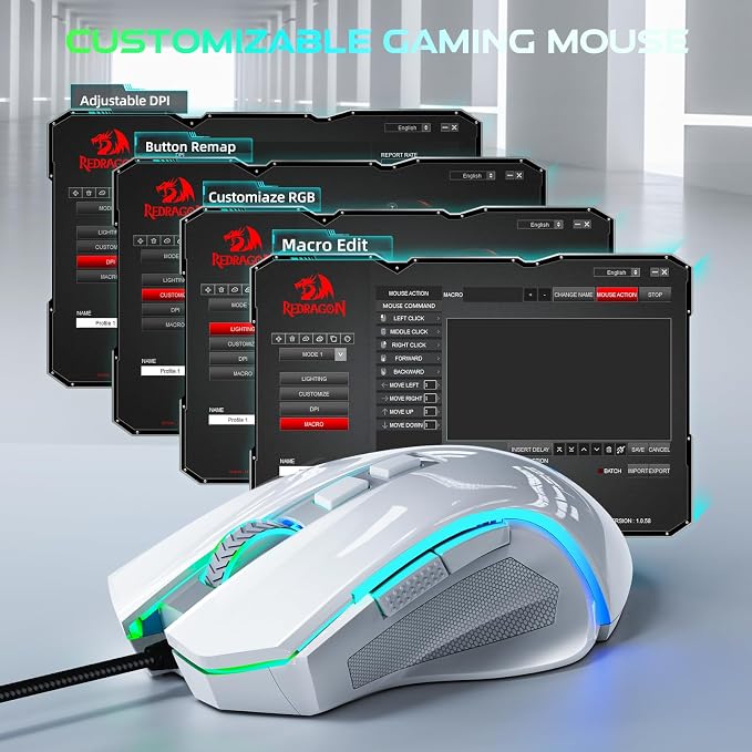 Redragon M602 Gaming Mouse, Ergonomic RGB Gaming Mouse Wired with 7200 Adjustable DPI, 9 Programmable Buttons, Professional Software for Gamer Office [White] - Image 5