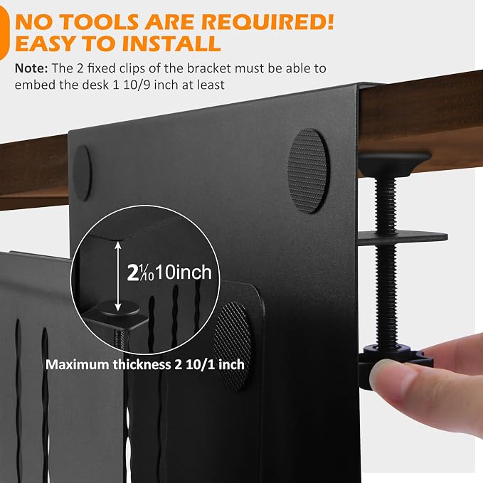 Desk Side Storage, 2 Tier Steel Hanging Organizer, No Drill Side Desk Organizer, Laptop Holder, with Pen Holder, For Office Supplies & Studio Essentials Black - Image 5