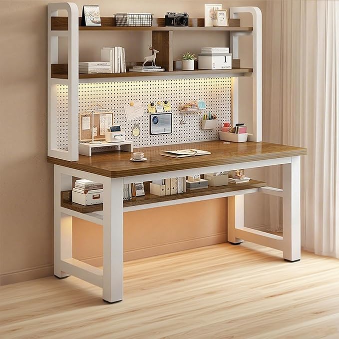 Writing Work Computer Desk with Pegboard,Gaming Desk with Bookshelf Combo,PC Gamer Workstation Desk,Wooden Desktop,for Home Office Work and Gaming(E1,35.4" L x 23.6" W(90x60cm)) by ZMNXAS