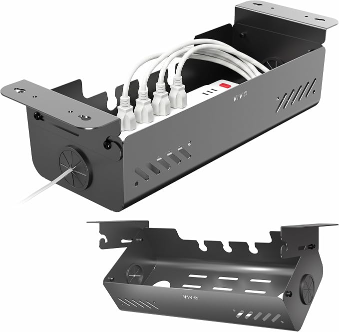 VIVO 19 inch Screw-On Under Desk Cable Management Box with Flip-Open Lid, Easy-to-Open Steel Cord and Power Strip Organizer, Cable Organizer Tray, 11lbs Capacity, Black, DESK-ACMB20-S by VIVO