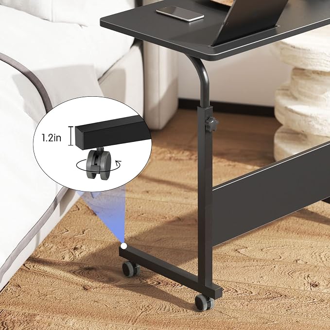 DlandHome 31.5 Inches Rolling Desk with Wheels Adjustable Height, Black - Image 7