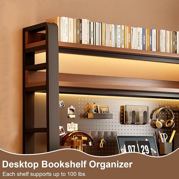 3 Tier Desktop Shelf with Pegboard, Heavy Duty Desk Organizer | Metal Desktop Storage Rack for Dorm Office Home, Compact Desk Shelf Bookshelf (Black, 37.4" Lx9.8 Wx36.6 H) ﻿ - Image 4