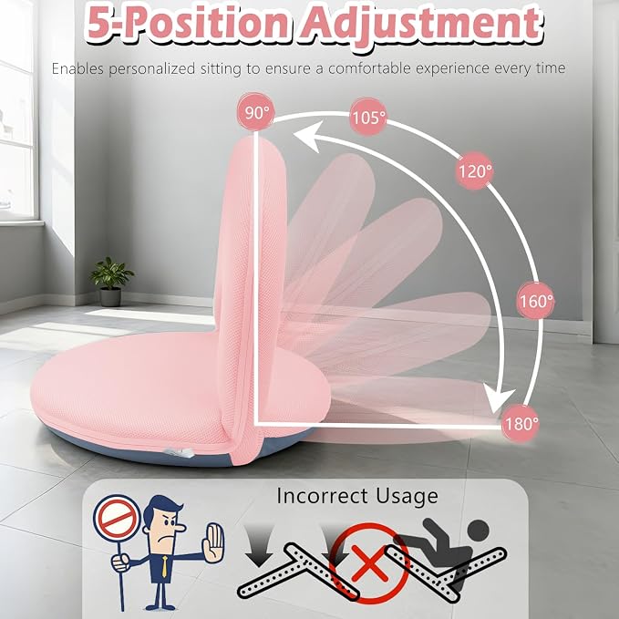 Floor Chair Floor Cushion Folding Padded Gaming Chair Adjustable 5-Position Floor Seat with Back Support for Kids Adult Great for Gaming Reading Meditating - Image 5