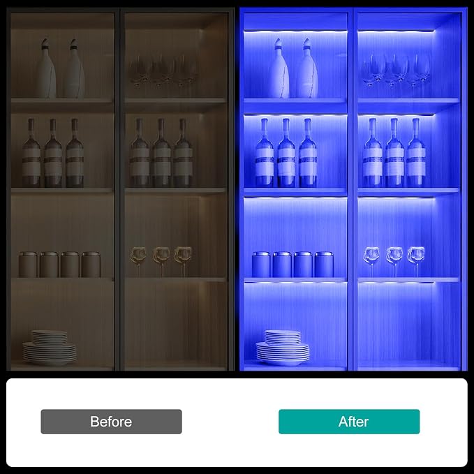 JUSJUBR RGB Shelf Lights, 4 PCS 12 Inch LED Light Bars for Night Ambient Lighting, Multiple Colors and Lighting Modes, App & Remote Control, Mood Lighting for Shelves, Cabinets, Display Cases, Desks - Image 7