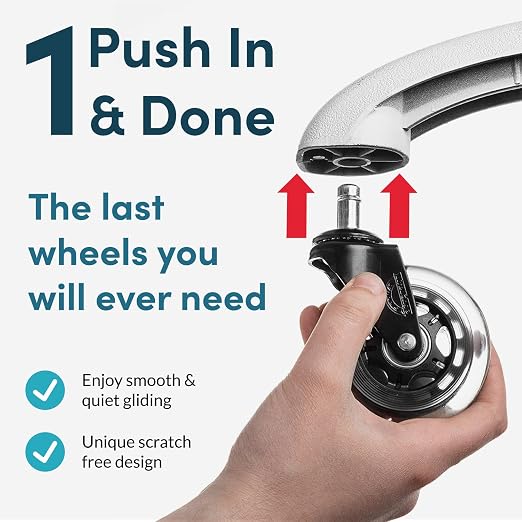Lifelong Office Chair Wheels Replacement, Heavy Duty, 5-Pack Universal Fit | Original Rubber Caster, Desk Wheels, Smooth & Quiet, Safe for Hardwood Floors & Carpet, Replace Office Chair Mats - Image 5