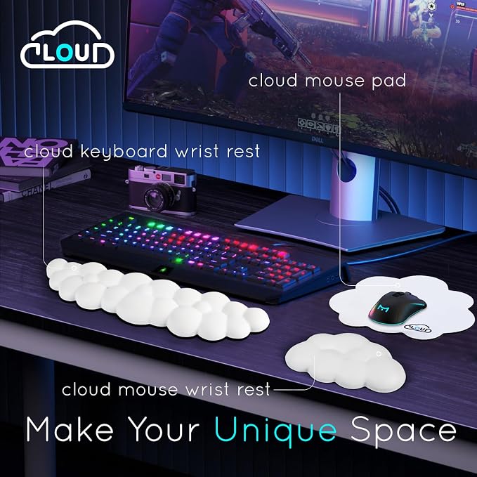 Cloud Wrist Rest for Computer Keyboard Arm Wrist Rest with Non-Slip Base Extended Wrist Rest Ergonomic Memory Foam for Keyboard and Mouse Typing Pain Relief, Office, Gaming, Computer (cloud white set) - Image 2