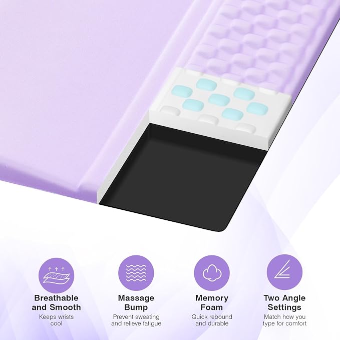 Ospelelf Ergonomic Mouse Pad and Keyboard Stand Wrist Rest Set, Memory Foam Comfort, Pain Relief for Typing, Office Desk Accessories, Purple - Image 4